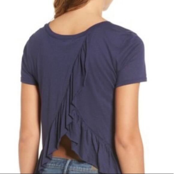 NWOT Hinge Navy Ruffle Cross Tee - Picture 3 of 6